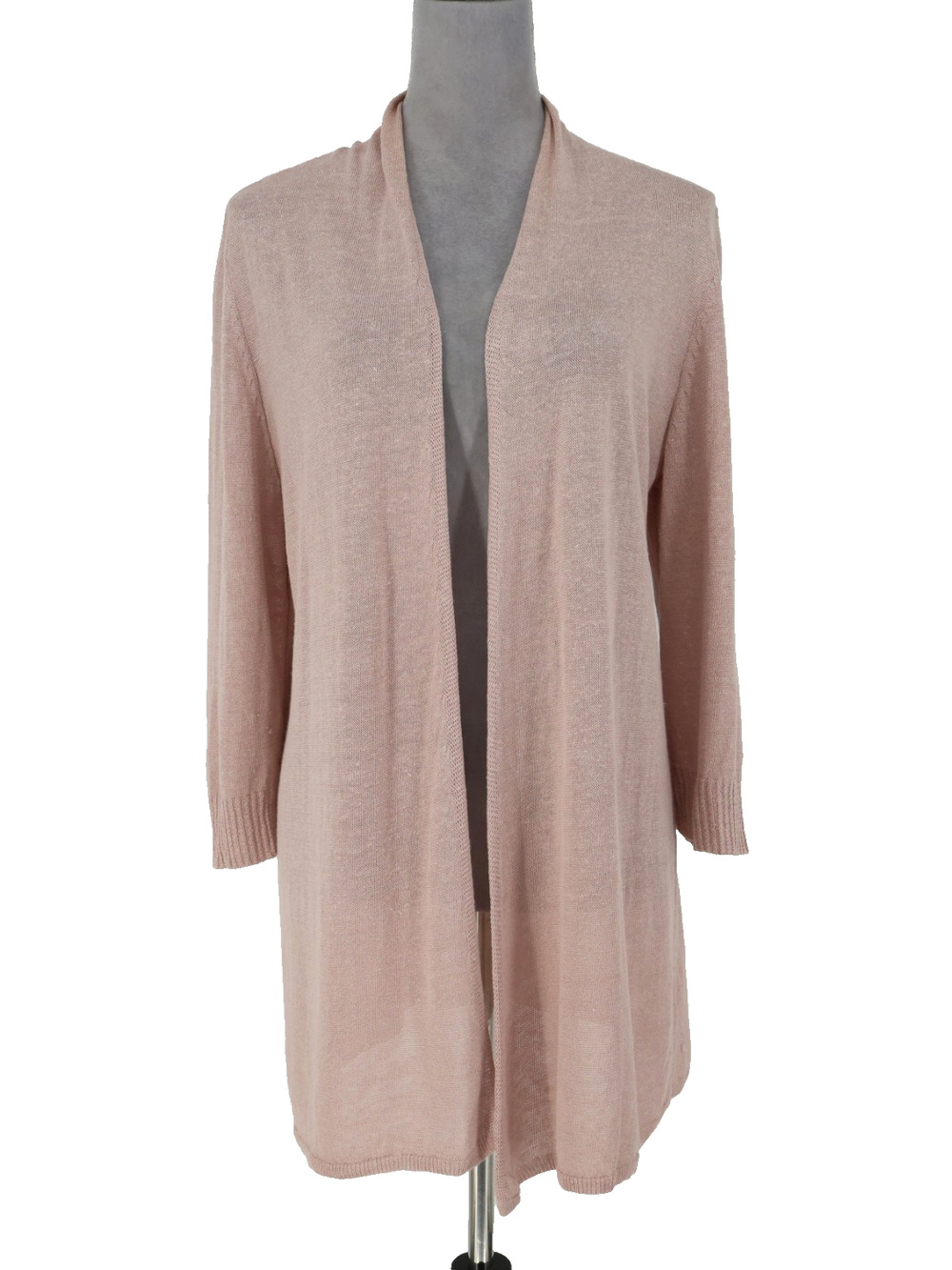 Zozo Sweater Womens Small Pale Pink Linen Blend Open Long Cardigan Coastal